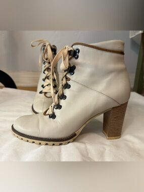 Coach Lucia Cream Lace-Up Booties
